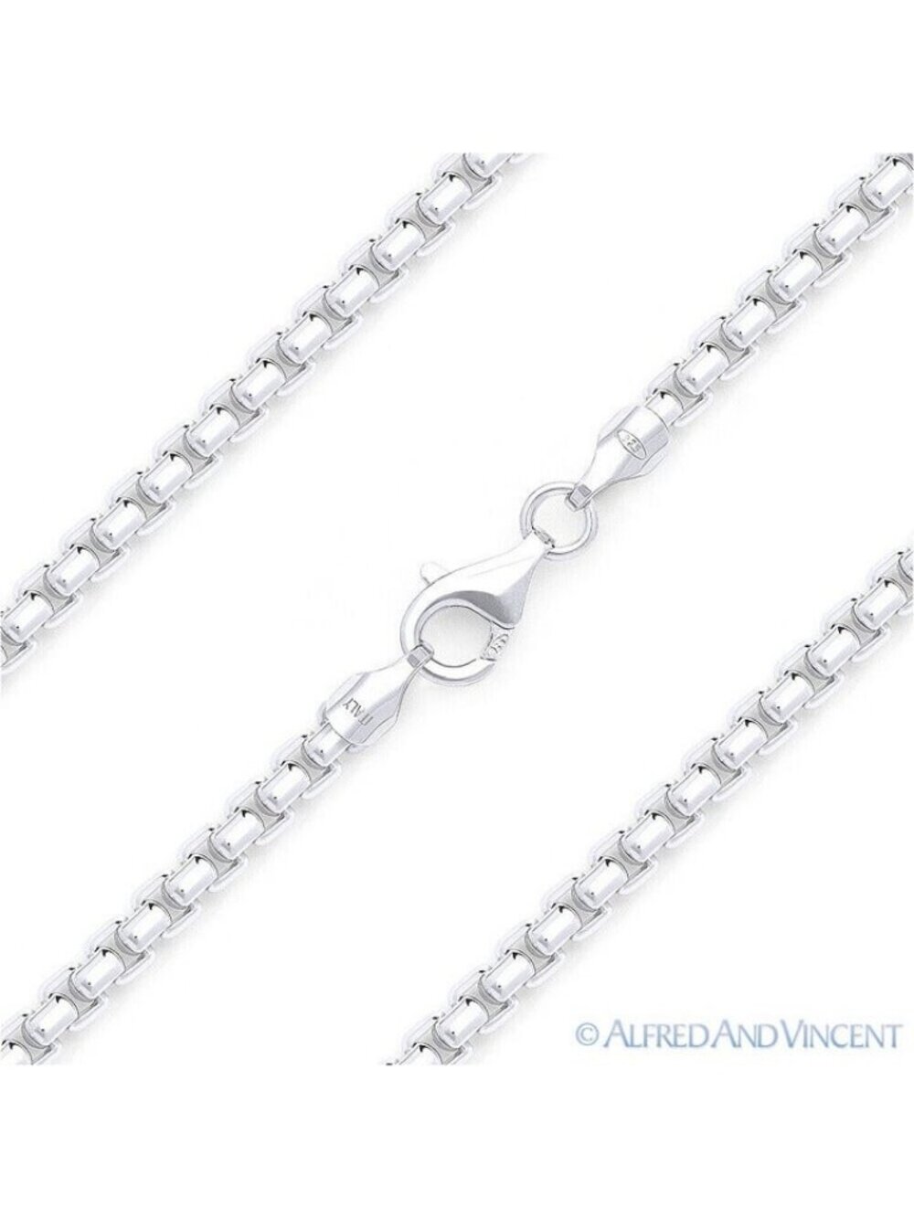 2.5mm Rounded Mirror-Box Link Chain Bracelet in Solid .925 Sterling Silver - 7"